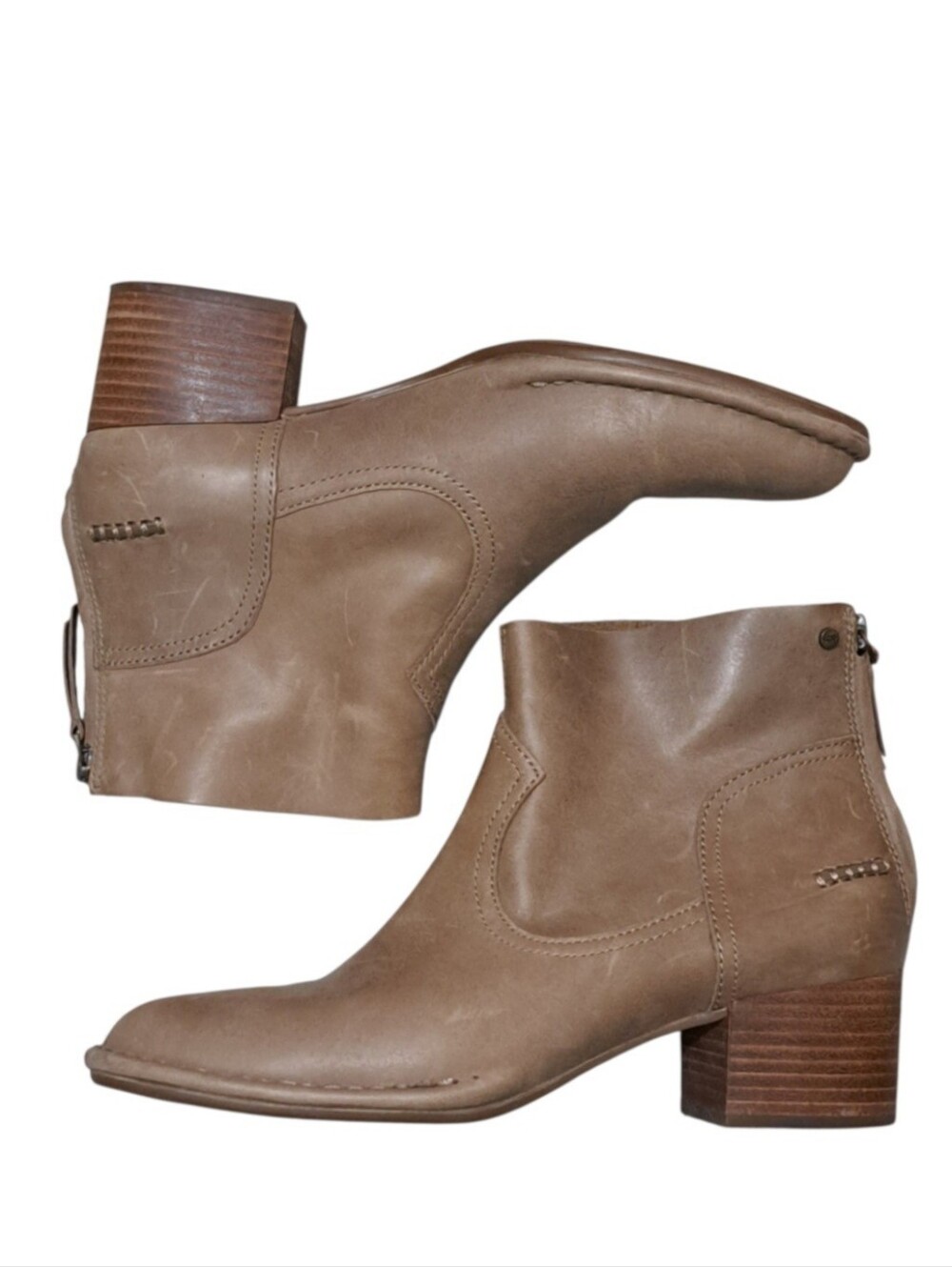 UGG Bandara Leather Western Perfect Fall Ankle Boots Stacked Heel Sz 9 Brown